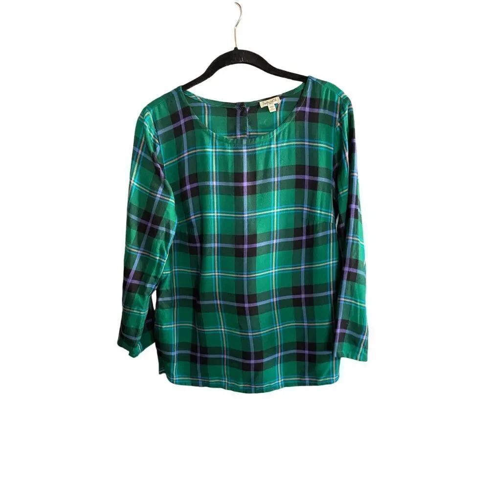 Splendid women’s green plaid, long sleeve, blouse, size extra small